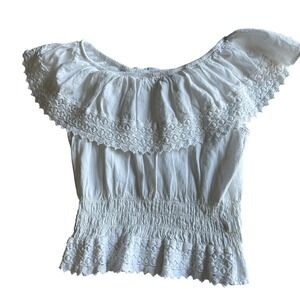 Seaspice  Resort Wear White Off the‎ Shoulder Top Cotton Smocked Girls Size 16